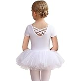MdnMd Fly Short Sleeve Lace Dance Ballet Tutu Leotard Ballerina Outfit for Toddler Girls