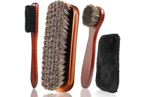 4 Pcs Horsehair Shine Shoes Brush Kit, Polish Dauber Applicators Cleaning Leather Shoes Boots Care, Leather Shoe Boot Brushes