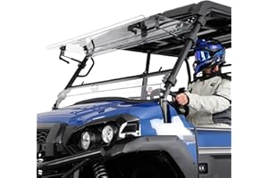 KEMIMOTO 3-in-1 UTV Flip Windshield Compatible with Kawasaki Mule Pro FXT FX DXT DX 2015-2025, Scratch-Resistant 1/4" Polycarbonate with Dual Handles, Hard-Coated Clear Front Window
