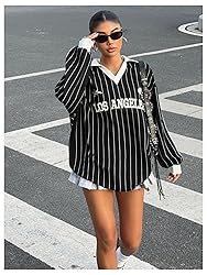 SOLY HUX Women's Oversized Tees Striped Letter