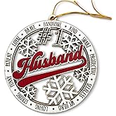 #1 Husband Wooden Christmas Ornament – Rustic Holiday Tree Hanging Decoration, Romantic Xmas Gift for Husband, Anniversary or Stocking Stuffer Keepsake