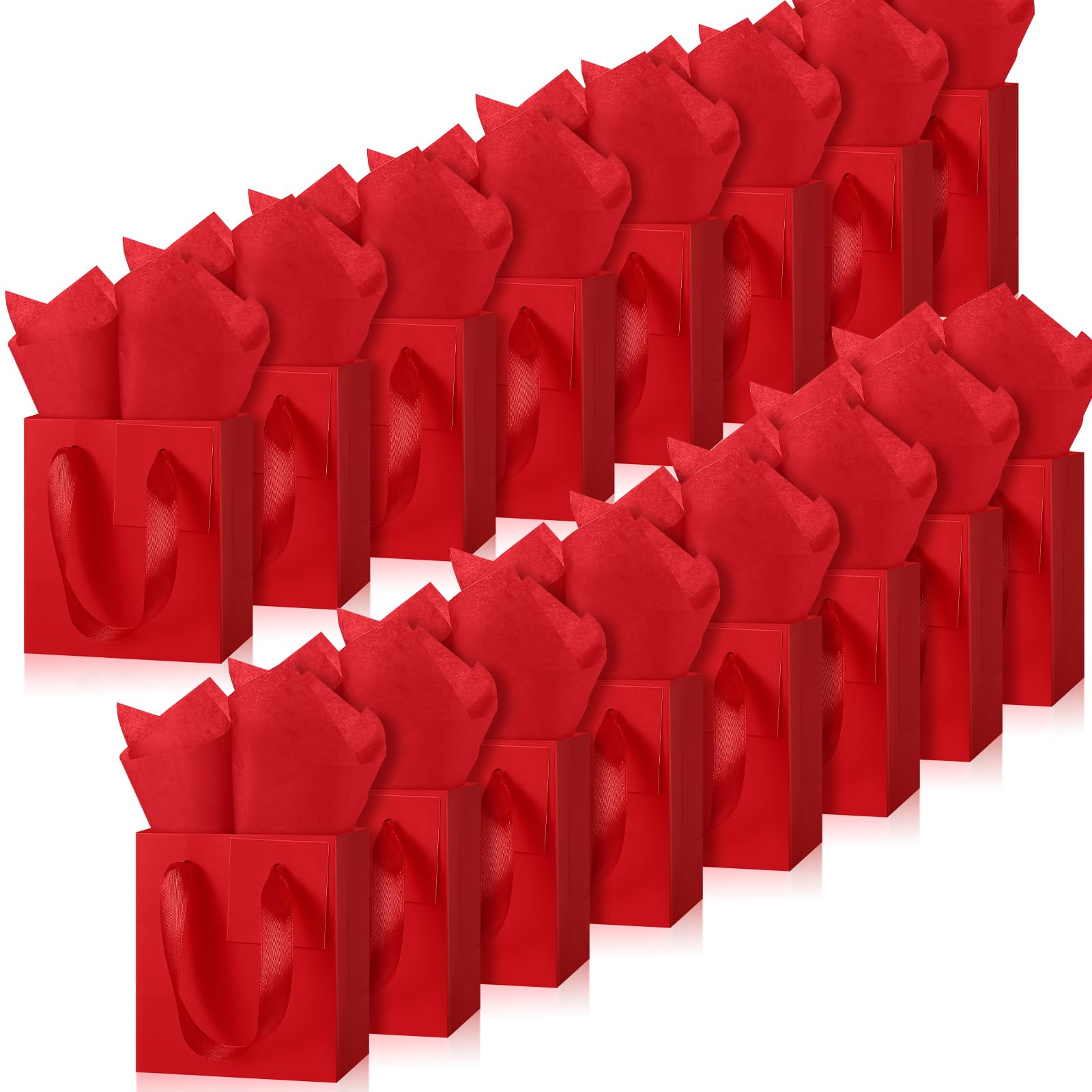 Photo 1 of Tenare 12 Pcs Small Gift Bags Mini Paper Bags Bulk Tiny with Handle Tissue for Jewelry Wrap Halloween Thanksgiving Christmas Birthday Party Favor Supply(4 * 2.8 * 4.5inch,Red)