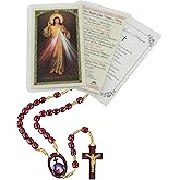 Trendzeen Divine Mercy Rosary - Wood Cord Chaplet Of Divine Mercy Rosary, Catholic Holy Card, The Lord's Prayer Card Set for Daily Prayer - Total 3 Items