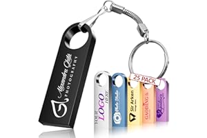 Custom Metal USB 2.0 Personalized Flash Drive 2GB, 25Pcs High-Speed Memory Sticks with Printed Logo/Text, Bulk Promotional Th