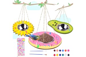 AWEYKA Kids Arts and Crafts Bird Feeders for Outside, 3 Pack DIY Wooden Paint Kits Outdoor Educational Fun Kids Crafts Hanging Sunflower Donut Avocado Bird Feeder DIY Gift for Girls Boys Age 3-5 4-8 8-12