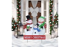 YEAHOME Outdoor Christmas Decorations, 3 Snowman Family Metal Decorative Garden Stakes for Outdoor Yard, Merry Christmas Yard Signs for Outside Garden Lawn Porch Pathway Xmas Decorations