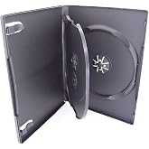Maxtek 10 Pack Standard 14mm Black 3 Disc CD &amp; DVD Cases with Hinged Flip Tray and Outer Clear Sleeve.