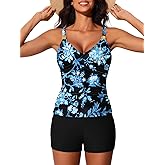 Summer Mae Womens Modest Tankini Swimsuits with Shorts 2025 Tummy Control Bathing Suits with Side Pockets Swimwear