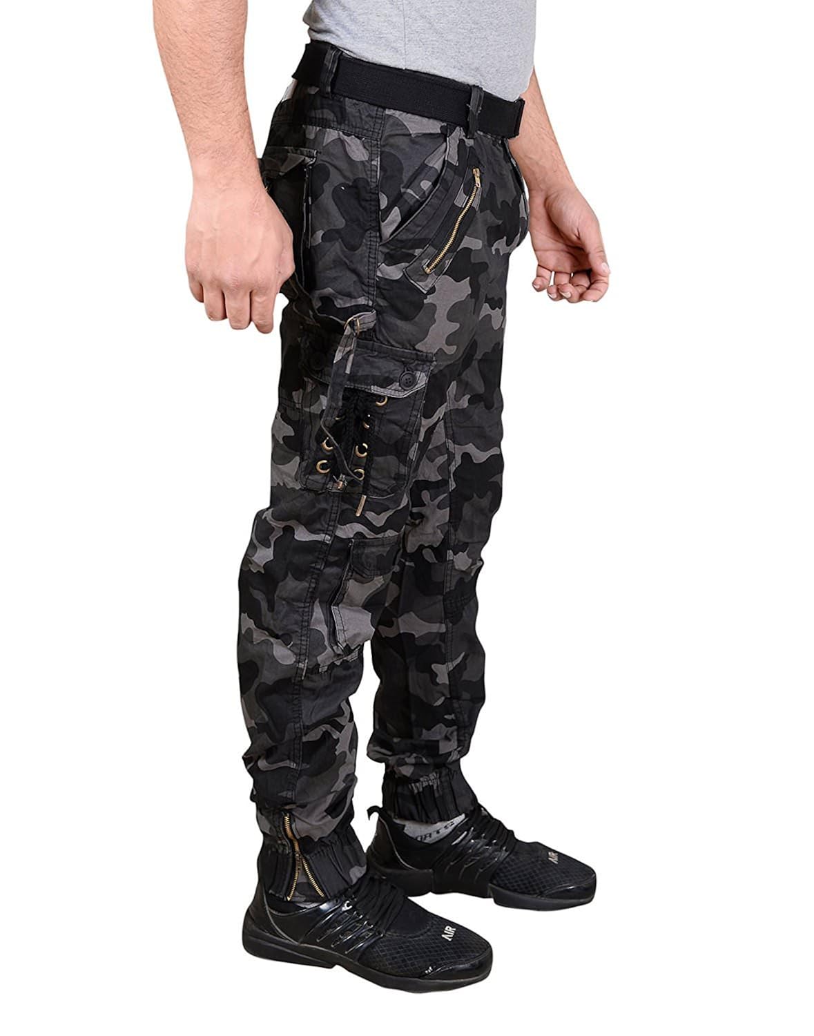 krystle men's cotton dblack army relaxed fit zipper dori cargo jogger pants