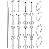 Uzgtvy 20G 18G 16G Threadless Lip Labret Medusa Monroe Nose Piercing Jewelry Surgical Steel Snake Bites Lip Rings Flat Back Push in Cartilage Tragus Helix Conch Earring Stud 6mm 8mm 10mm Bars