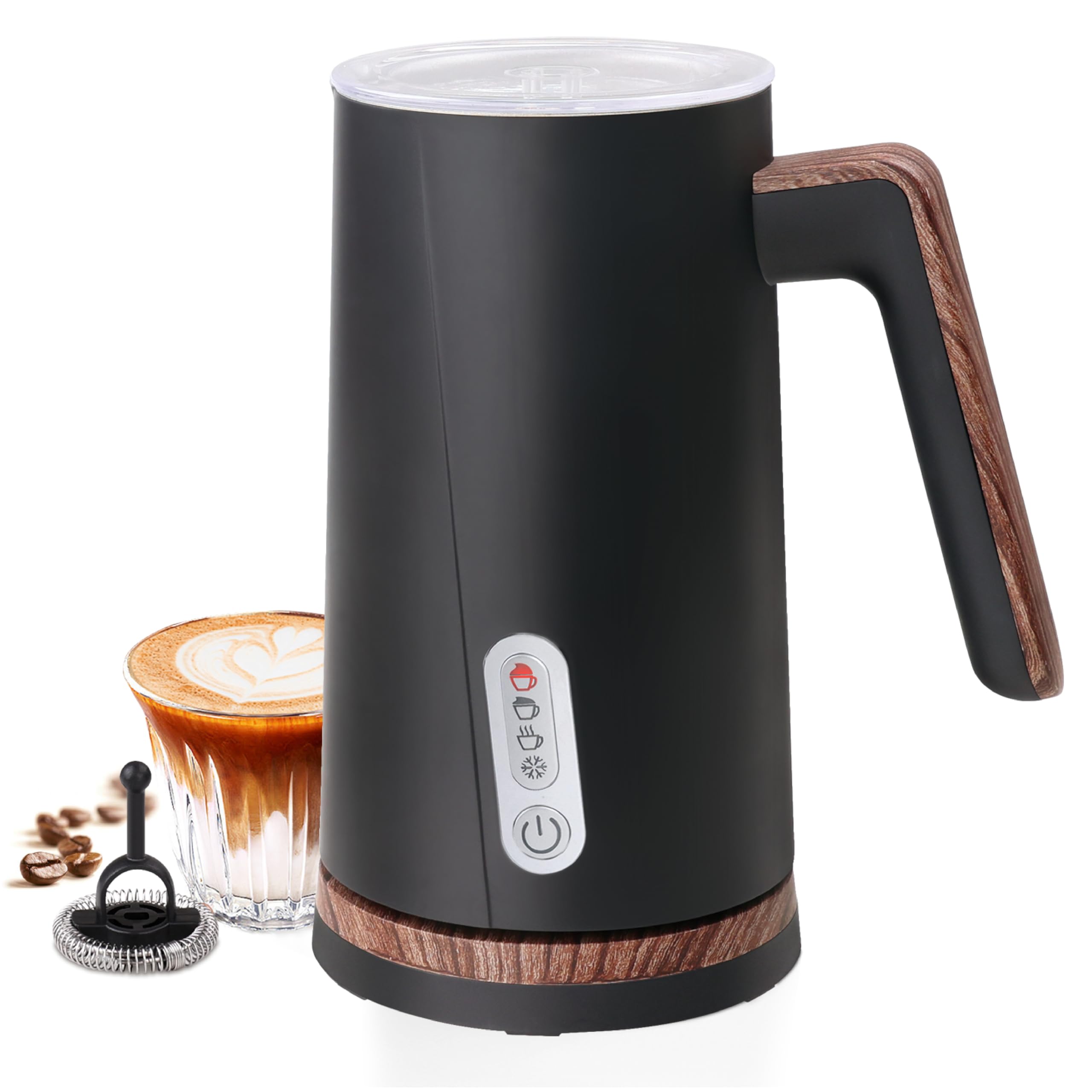 Photo 1 of Huogary Update Milk Frother, 4-in-1 Milk Frother and Steamer, Electric Milk Frother Steamer, Milk Steamer, Warm and Cold Foam Maker for Latte, Frother for Coffee, Cappuccino(Black)