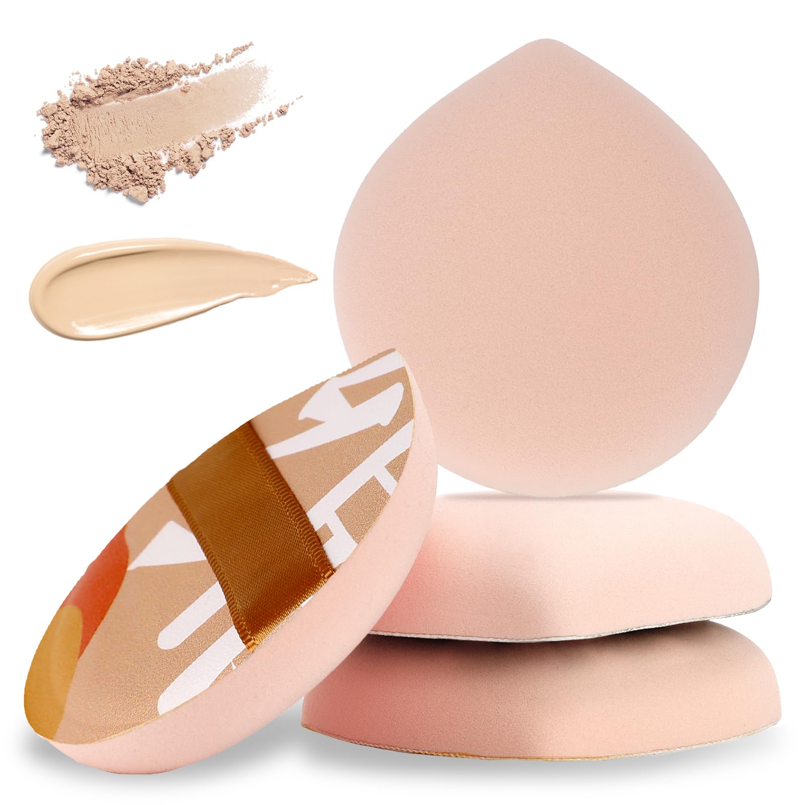 4 PCS Korean Foundation Sponge, Soft Makeup Puff Teardrop Setting Powder Puff Face Makeup Cushion Applicators for Concealer Liquid Cream Powder, Beginner Friendly, Medium