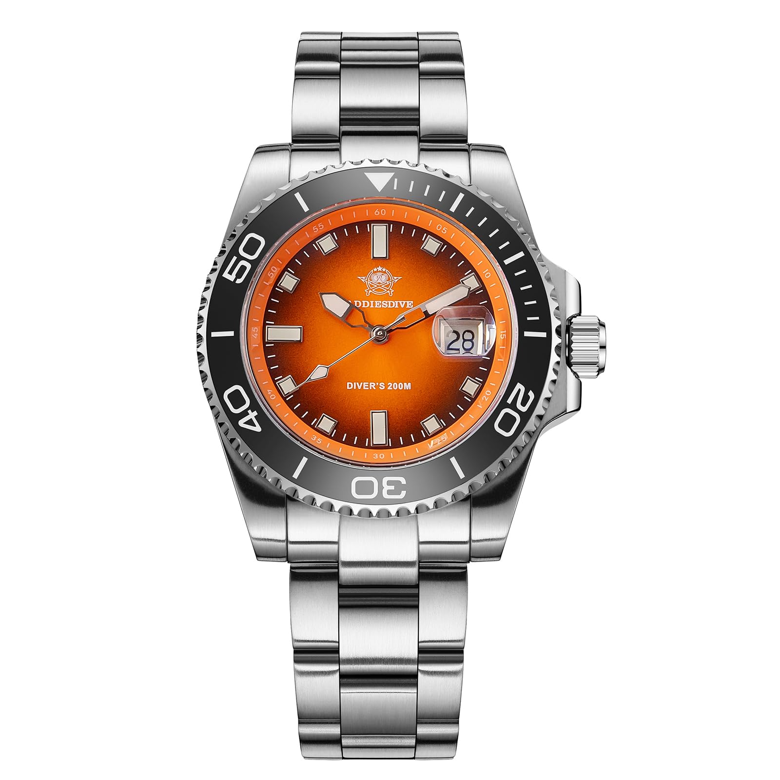 ADDIESDIVE 41 MM Mens Dive Watch Quartz Movement Watches for Men Easy to Read Dial 200 M Waterproof BGW9 Luminous Analog Orange/Red/Green/Black Gradient Dial