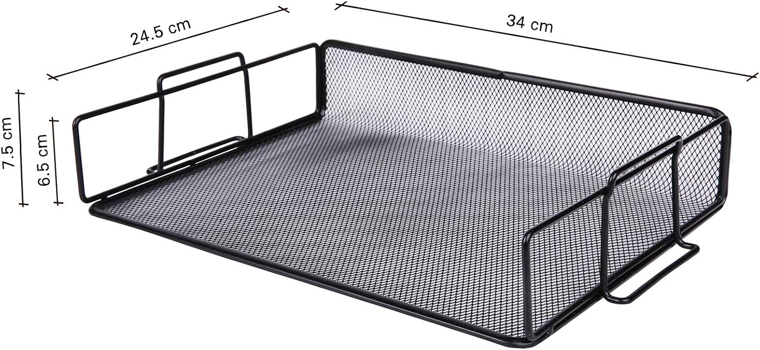Exerz Letter Trays 2pcs Stackable Paper Sorter/Desk File Tray/Desk Organiser - Metal Rack - Office, School, Home - Black - Image 3
