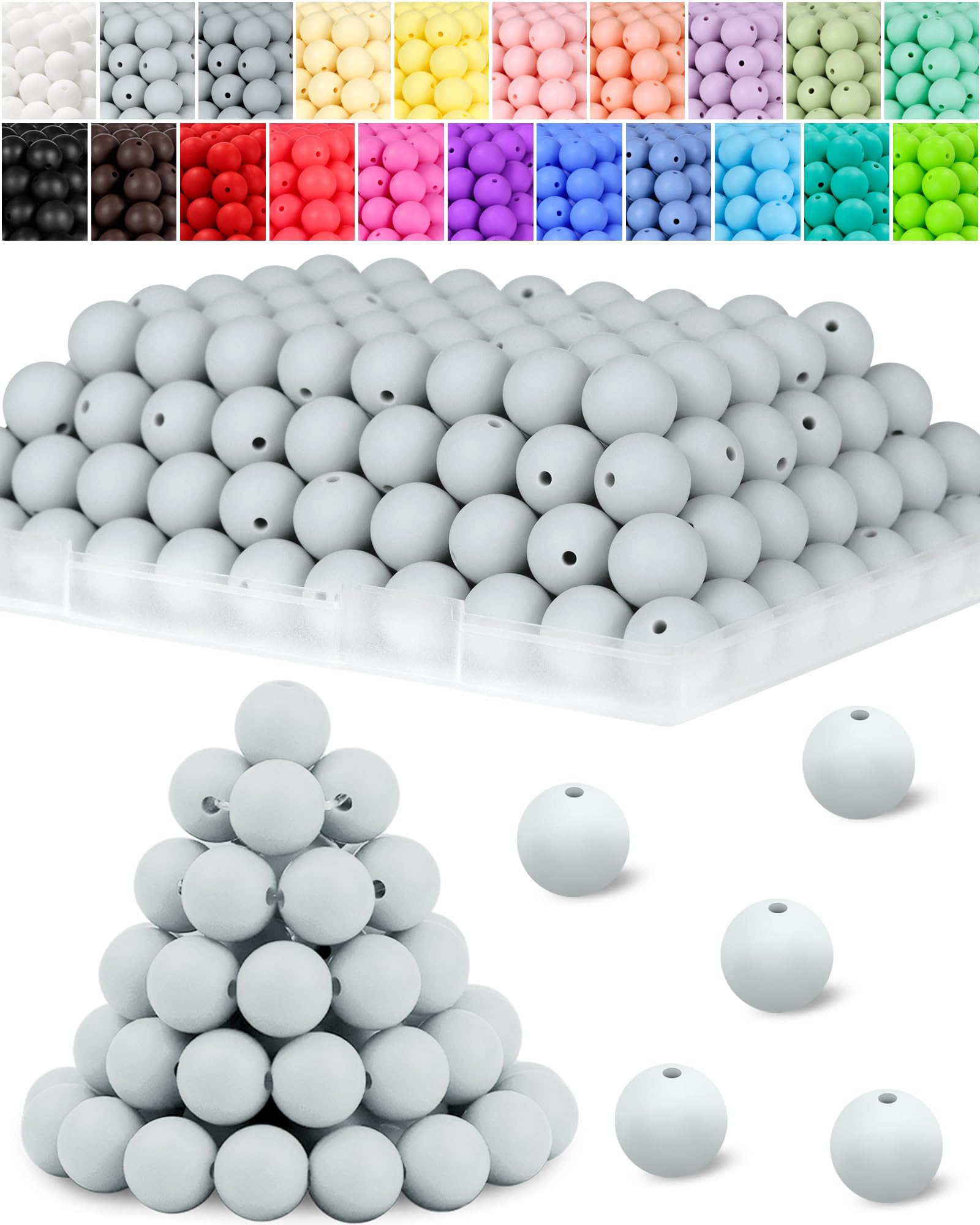 Photo 1 of 120PCS FIVEIZERO Silicone Beads, 15mm Round Silicone Beads Bulk for Keychain Making, Bracelet Necklace DIY Crafts (Pebble Gray)