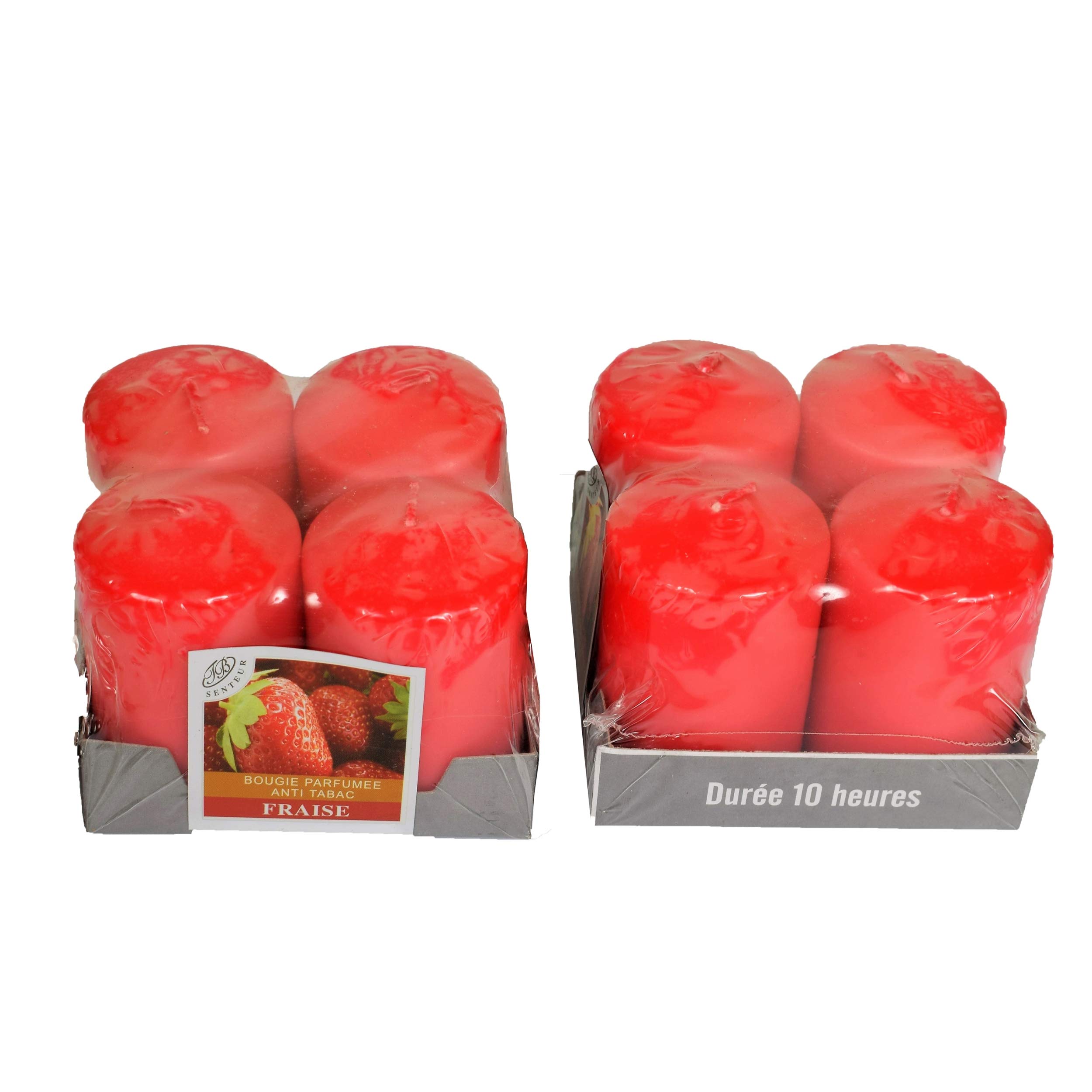 Set of 8 Scented Decorative Votive Candles Anti-Tobacco Comes in a Box for Decorating the Interior of your Home and to Create an Ambiance Red with Strawberry Fragrance 4 x 6 cm H