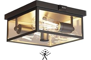 Craftersmark Outdoor Ceiling Light with Motion Sensor, Flush Mount Porch Light, Exterior Light Fixture with Clear Glass, Dusk to Dawn 2-Light Fixture for Patio,Porch (10.5 in)