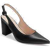 DIFEMA Women's Slingback Close Pointed Toe Block Heels Pumps Office Chunky Heel Slip On Work Business Dress Shoes