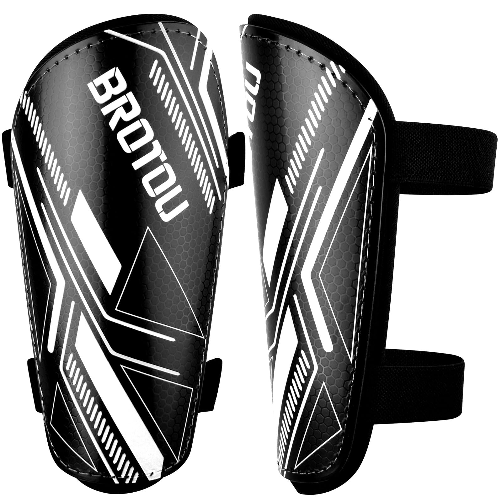 Youth Football Shin Pads, BROTOU Breathable Kids Shin Guards, Non Slip Extended Adjustable Straps, High Strength Calf Protective Gear for Boys Girls Teenagers (Black, XS)