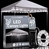 Brightz LED Canopy Lights, White 40ft String Light for 10x10 Tents | Outdoor canopy tent lights; football tailgate essentials &amp; accessories; fits 10ft x 10ft pop up tents