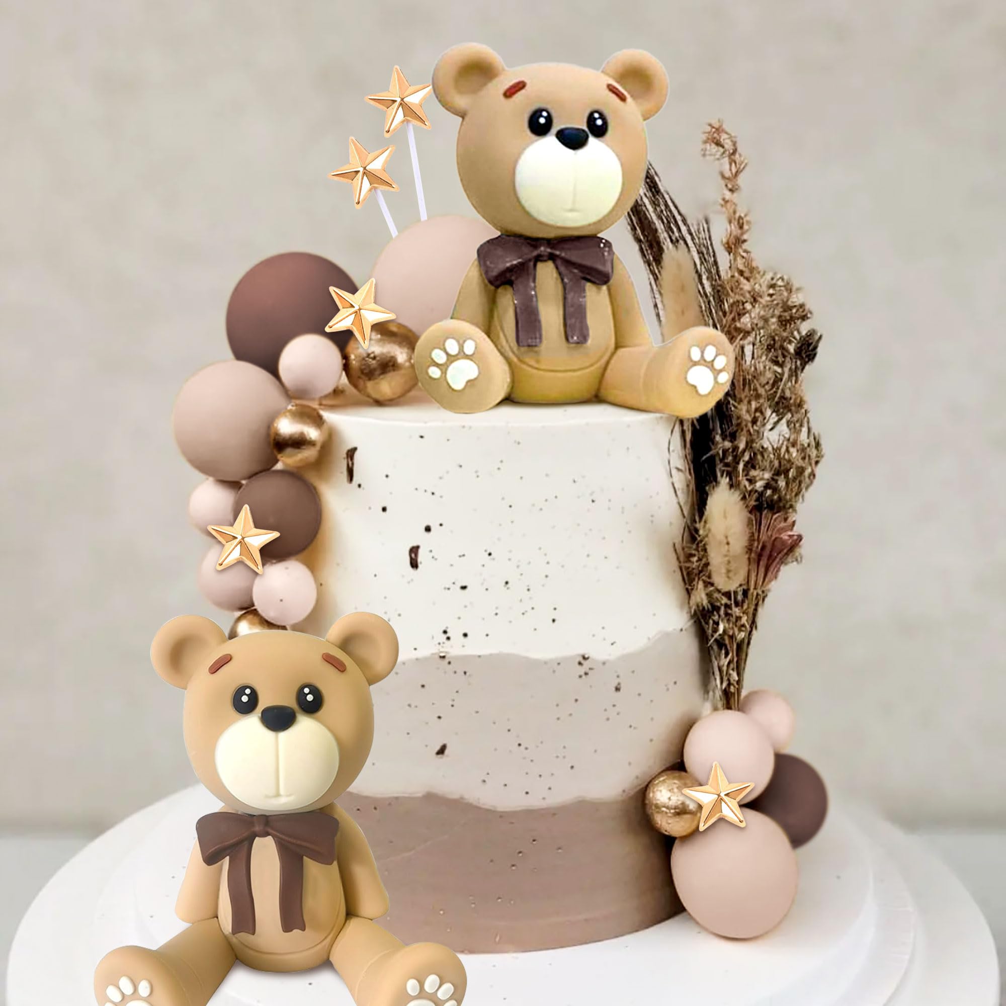 JeVenis Luxury Brown Baby Shower Teddy Bear Cake Topper (blue)