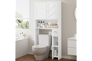 Meilocar Bathroom Storage Cabinet Over Toilet with Toilet Paper Holder Stand, Freestanding Bathroom Storage Organizer Cabinet Space Saver W/Adjustable Shelf, White