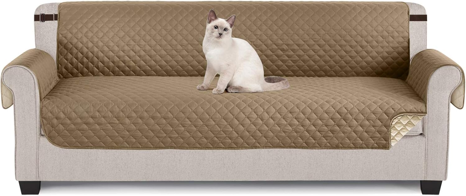 TAOCOCO Sofa Protector 4 Seat Sofa Cover,Sofa Slipcovers with Storage Pockets,Anti Slip Couch Chair Covers,Washable Settee Cover for Pets(Brown)