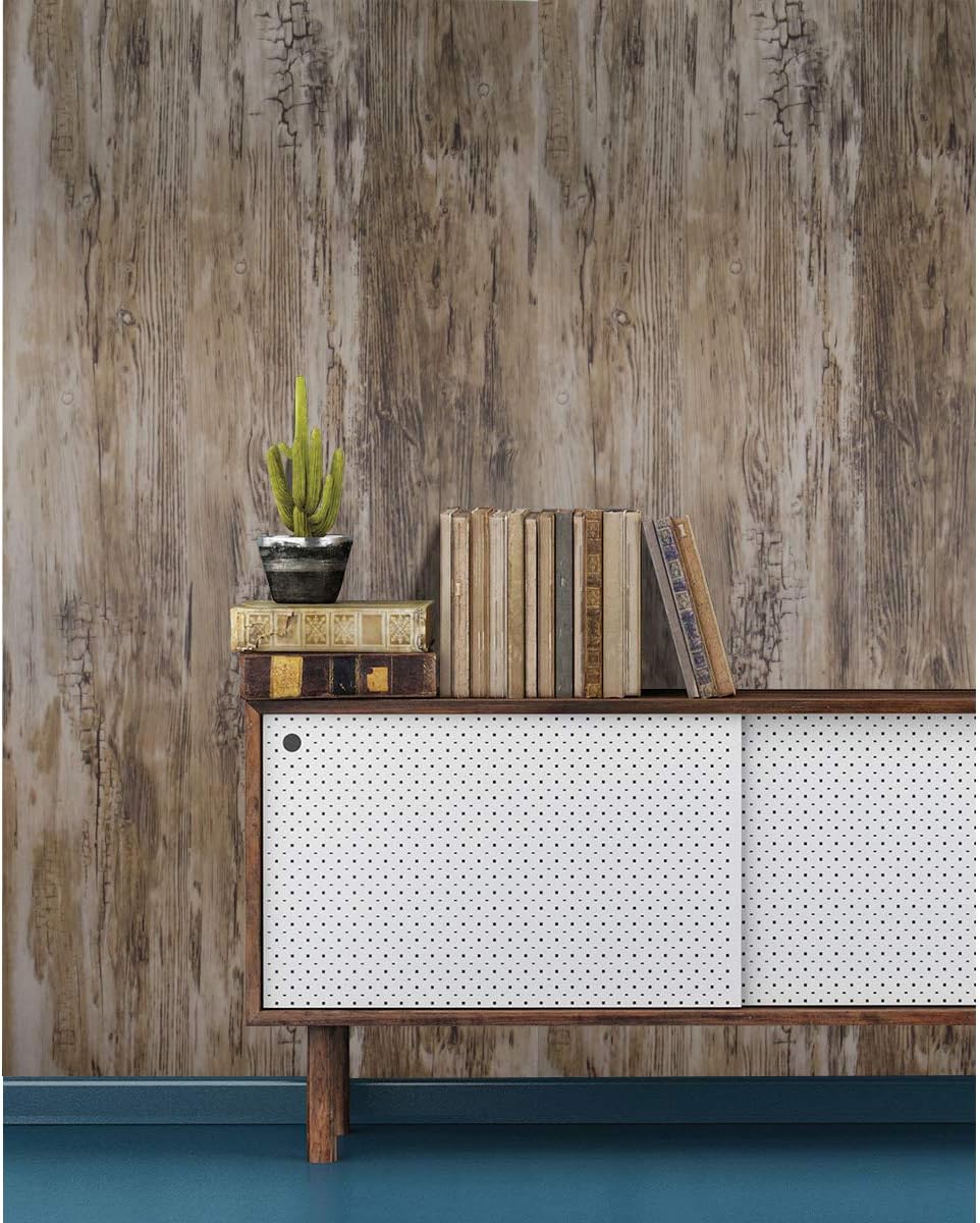 Rustic Brown Wood Grain Wallpaper Wood Wallpaper,17.7”X 78.7”Wood Stick Removable Decorative Peel and Stick Wallpaper Vintage Self-Adhesive Wallpaper Reclaimed Vinyl Film Wood Look Wall Covering