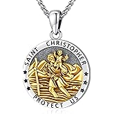 LOOVE Patron Saint Medals Amulet Necklace 925 Sterling Silver Protection Jewelry for Men Women with 20"/22"+2" Rolo Chain