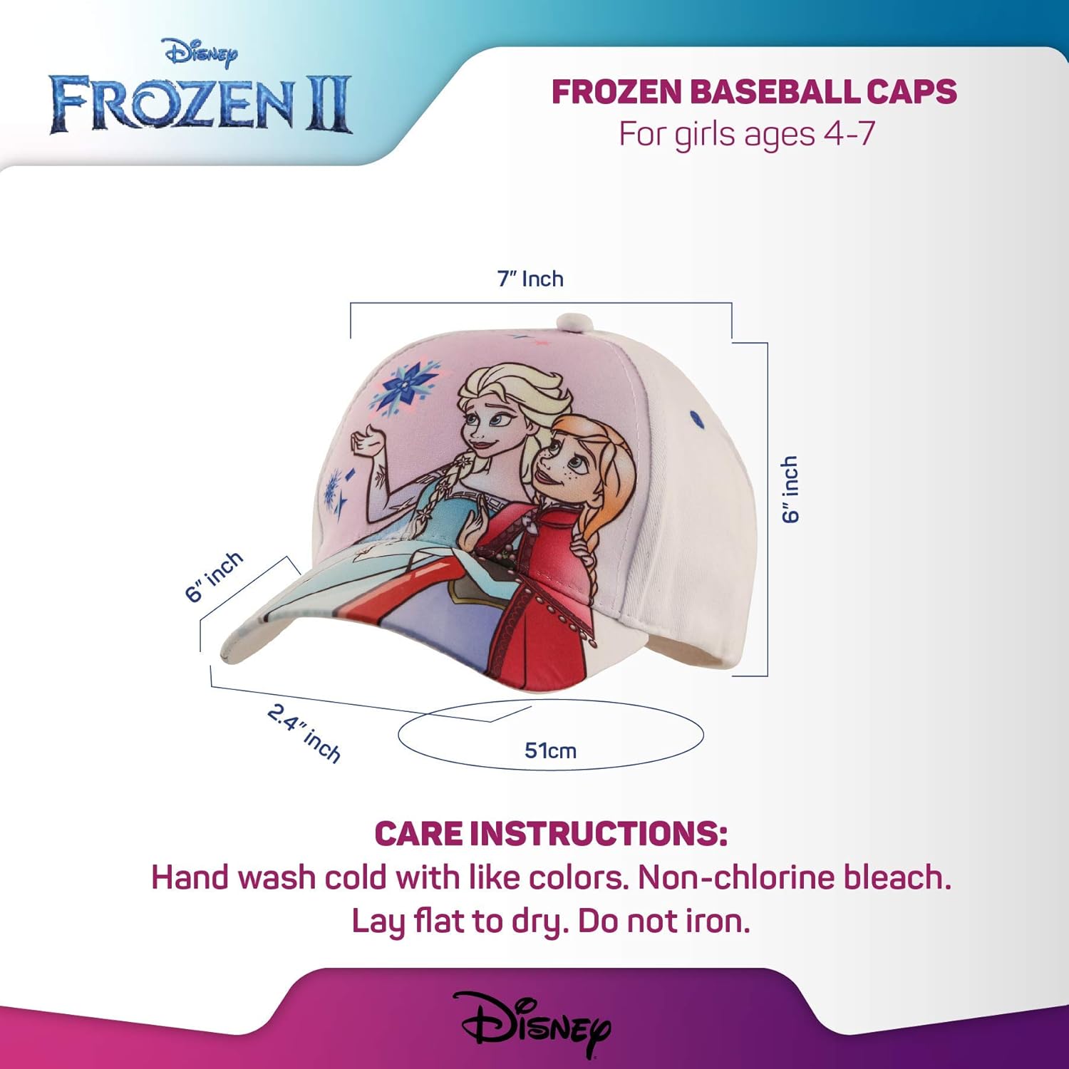 Disney Kids Hat, Elsa and Anna Baseball Cap for Girls Ages, White/Purple, Age 4-7: Clothing