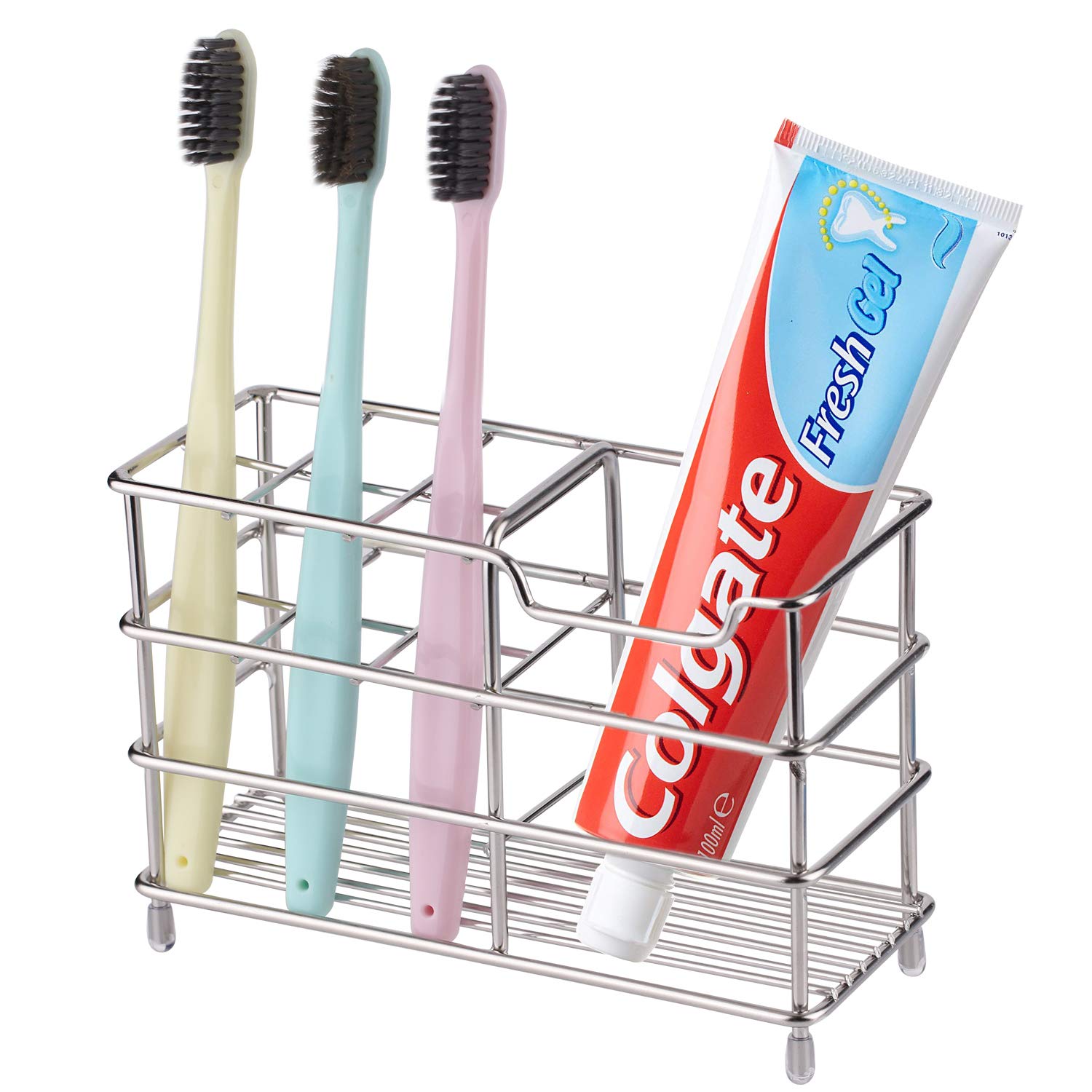 SENSOUSONG Tooth Stand Brush Toothpaste Storage Stand - Metal Steel Stainless Welding Drain Toothbrush Holder, for Bathroom, Razor, Cosmetics