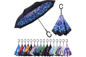 Wxjiahetai Inverted Reverse Umbrella with C-shaped Handle Windproof Upside Down Umbrellas for Rain Double Layer Hands Free Umbrella for Women and Men