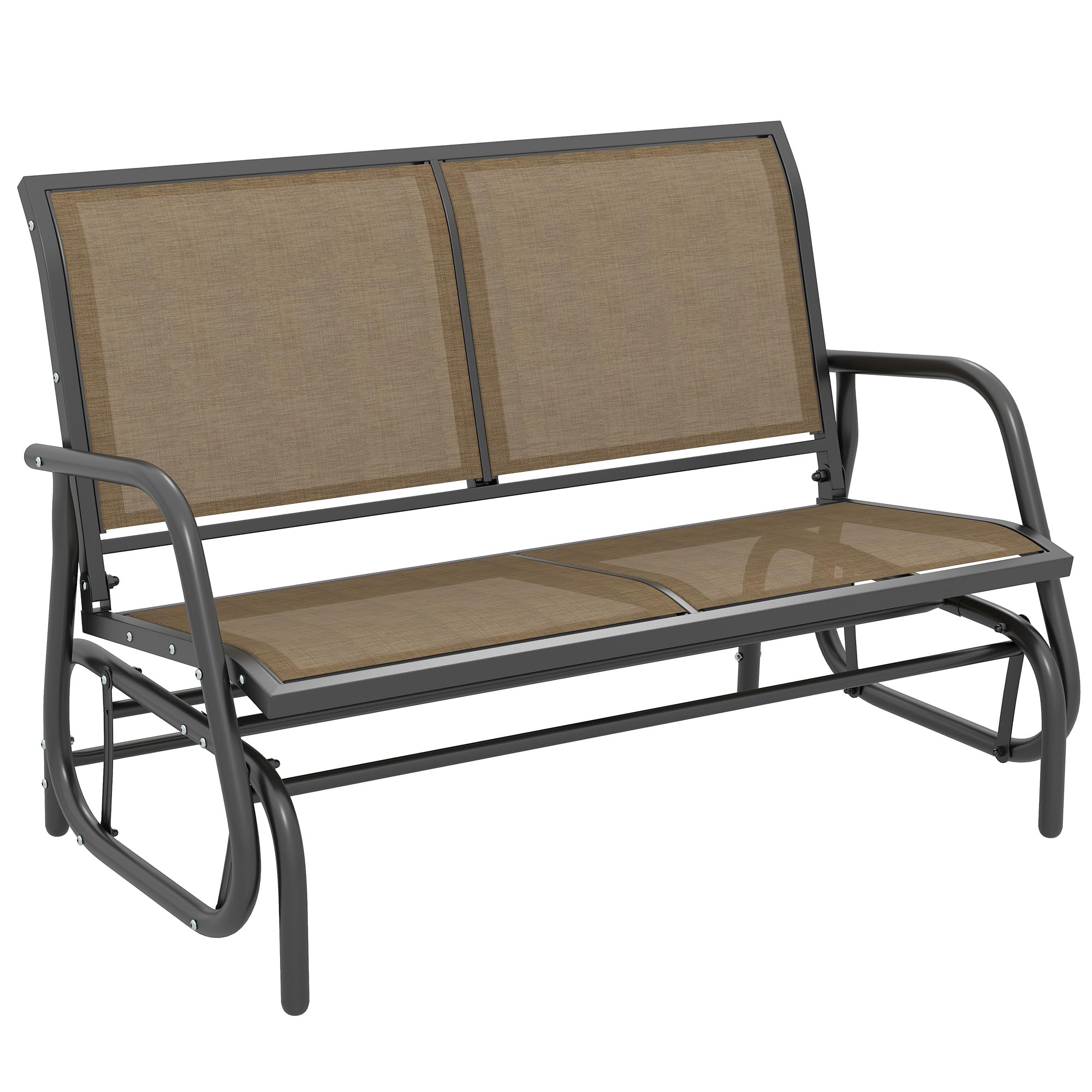 Outsunny 2-Person Outdoor Glider Bench, Patio Double Swing Rocking Chair Loveseat w/Powder Coated Steel Frame for Backyard Garden Porch, Light Mixed Brown Image