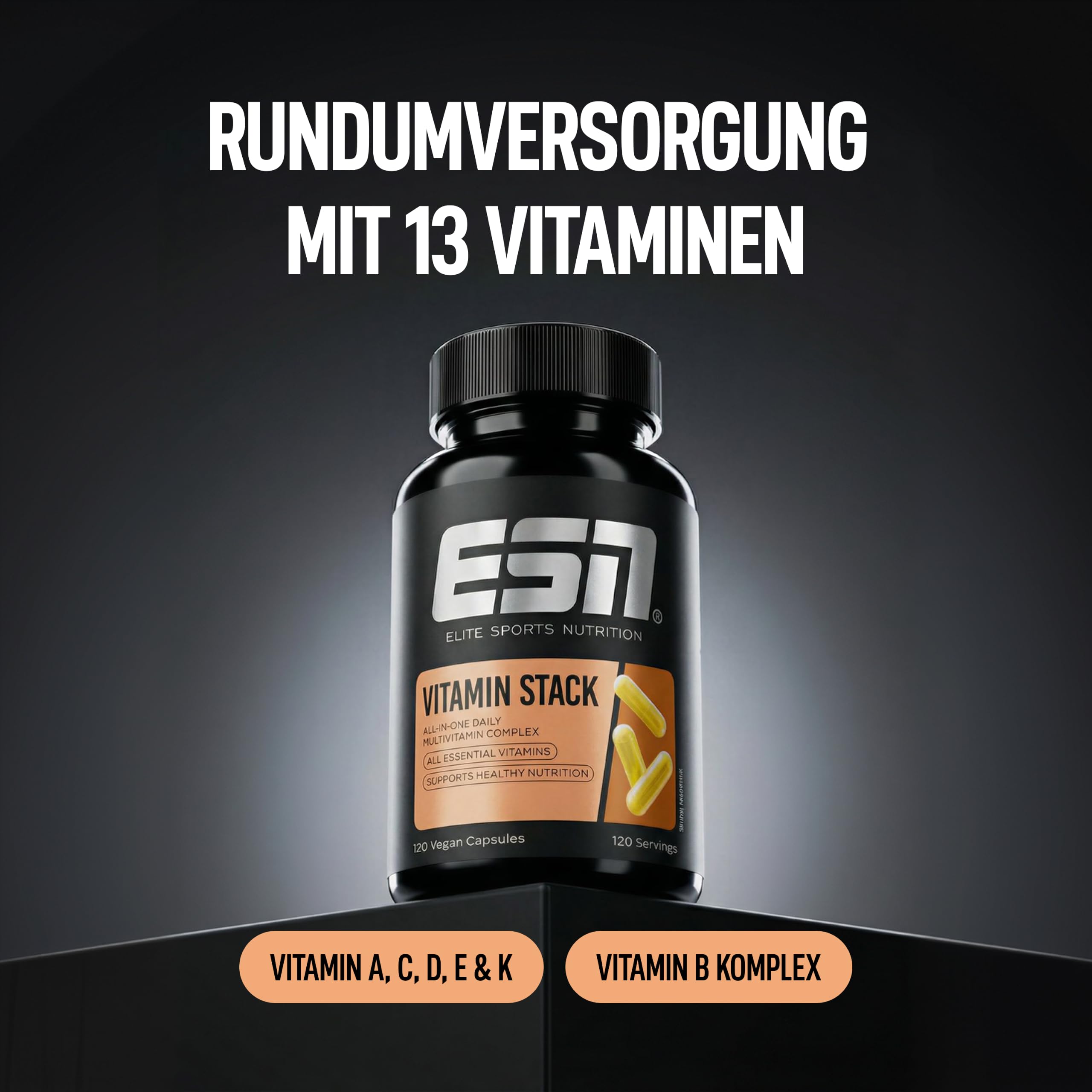 ESN Vitamin Stack - Multivitamin-Komplex mit 13 essentiellen Vitaminen - Vitamine A, C, D, E, K und Vitamin B-Komplex - 120 Kapseln, 120 Portionen 2
