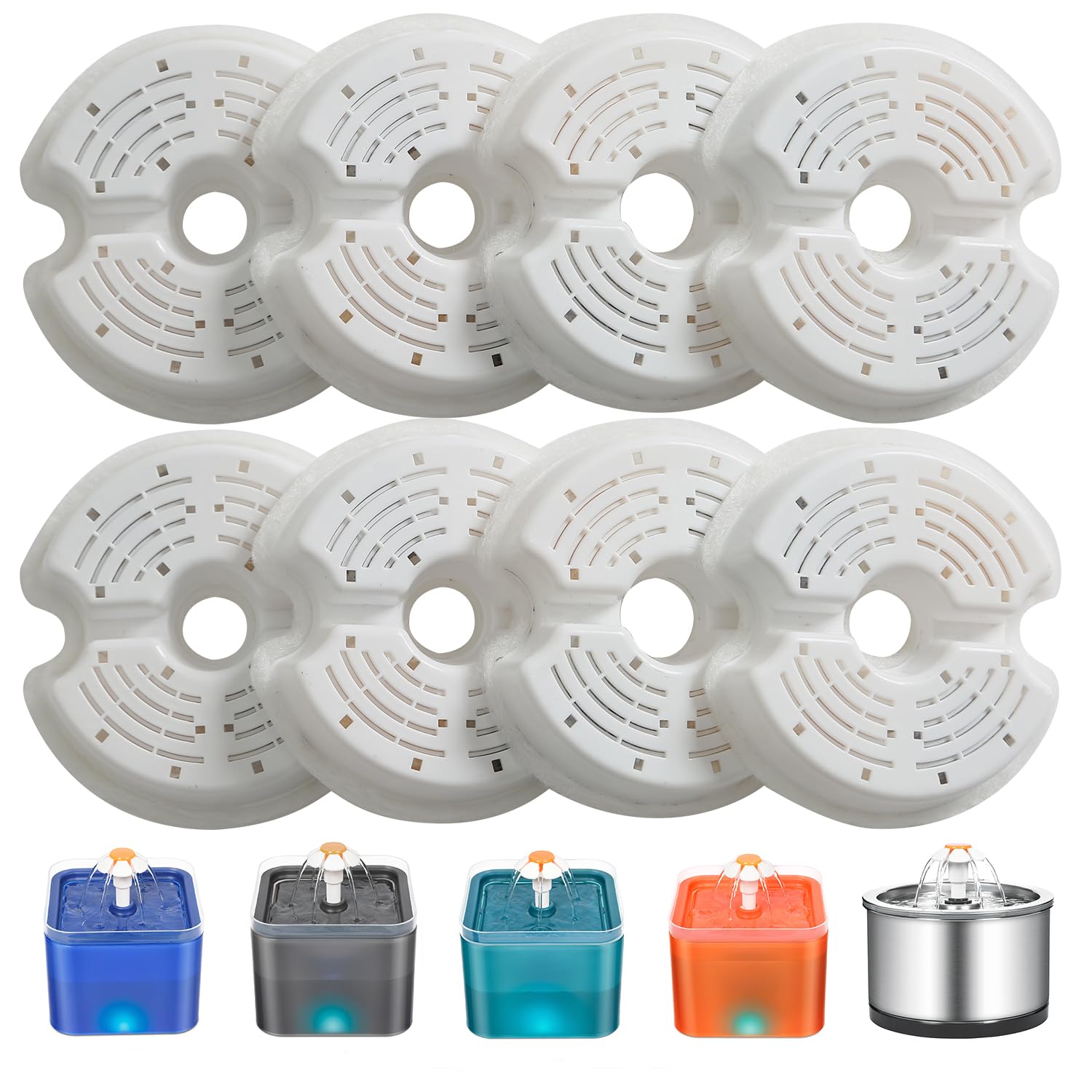 PewinGo Cat Water Fountain Filters,8 PCS Replacement Filters for Pet Water Fountain, with Resin and Activated Carbon