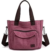Sunshinejing Women's Canvas Tote Purse Shoulder Crossbody Bag Small Handbag Multi-pocket Top Handle Work Bags