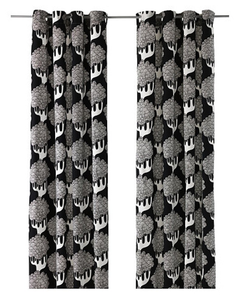 Buy Ikea Curtains 2 Panels 57x98 Eyelet Heading Black Tree Floral