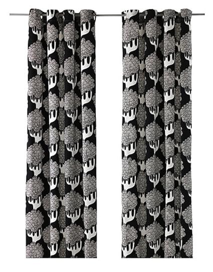 Ikea Curtains 2 Panels 57x98 Eyelet Heading Black Tree Floral