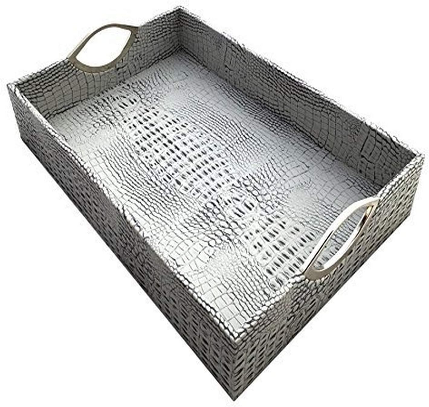 Red Pomegranate 116S-2 Rectangular Patterned Serveware Large Crock Tray, Leather, Nile Gray