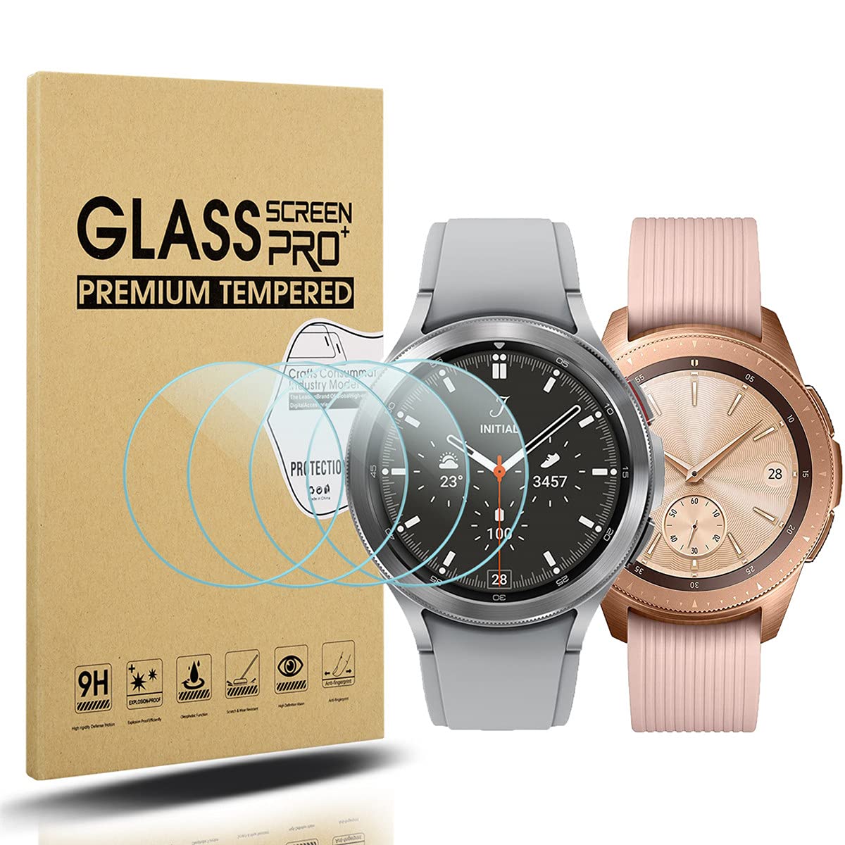 Diruite 4-Pack for Samsung Galaxy Watch 4 Classic 42mm Screen Protector Tempered Glass[Diameter Size 31mm][2.5D 9H Hardness,Anti-Scratch][Optimized Version]