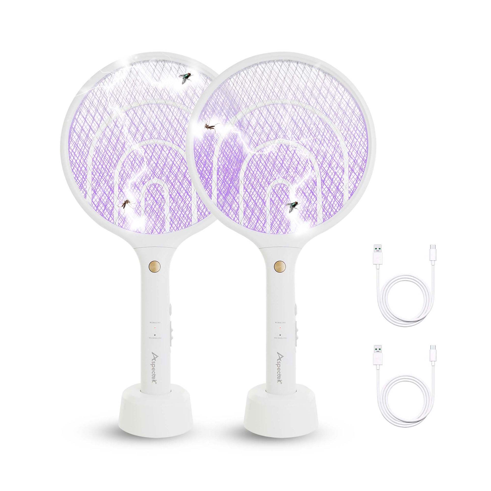 Aspectek 2 Pack Electric Fly Swatter 3000V,2 in 1 Mosquito Zapper, Rechargeable Bug Zapper Racket for Indoor and Outdoor, USB Charging Cable โ image 1