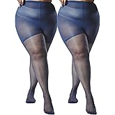 VivaCurve Plus Size Sheer Tights for Women 20D Control Top Pantyhose Soft Stockings with Reinforced Toes 2 Pairs