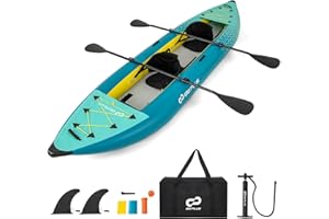 Goplus Inflatable Kayak, 2-Person Kayak Set for Adults with 507 LBS Weight Capacity, 2 Aluminium Oars, EVA Padded Seat, 2 Fins, Hand Pump, Carry Bag, Repair Kit, Portable Touring Kayaks