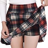 DJT Women Plaid Skirts Soft Stretchy High Waist Flared A-Line Mini Skater Skirt with Shorts