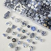 Decoendiy 35pcs Blue and White Porcelain Beads - Handmade Ceramic Spacer Beads for Jewelry Making, DIY Crafts, Bracelets & Necklaces - Assorted Shapes Loose Beads