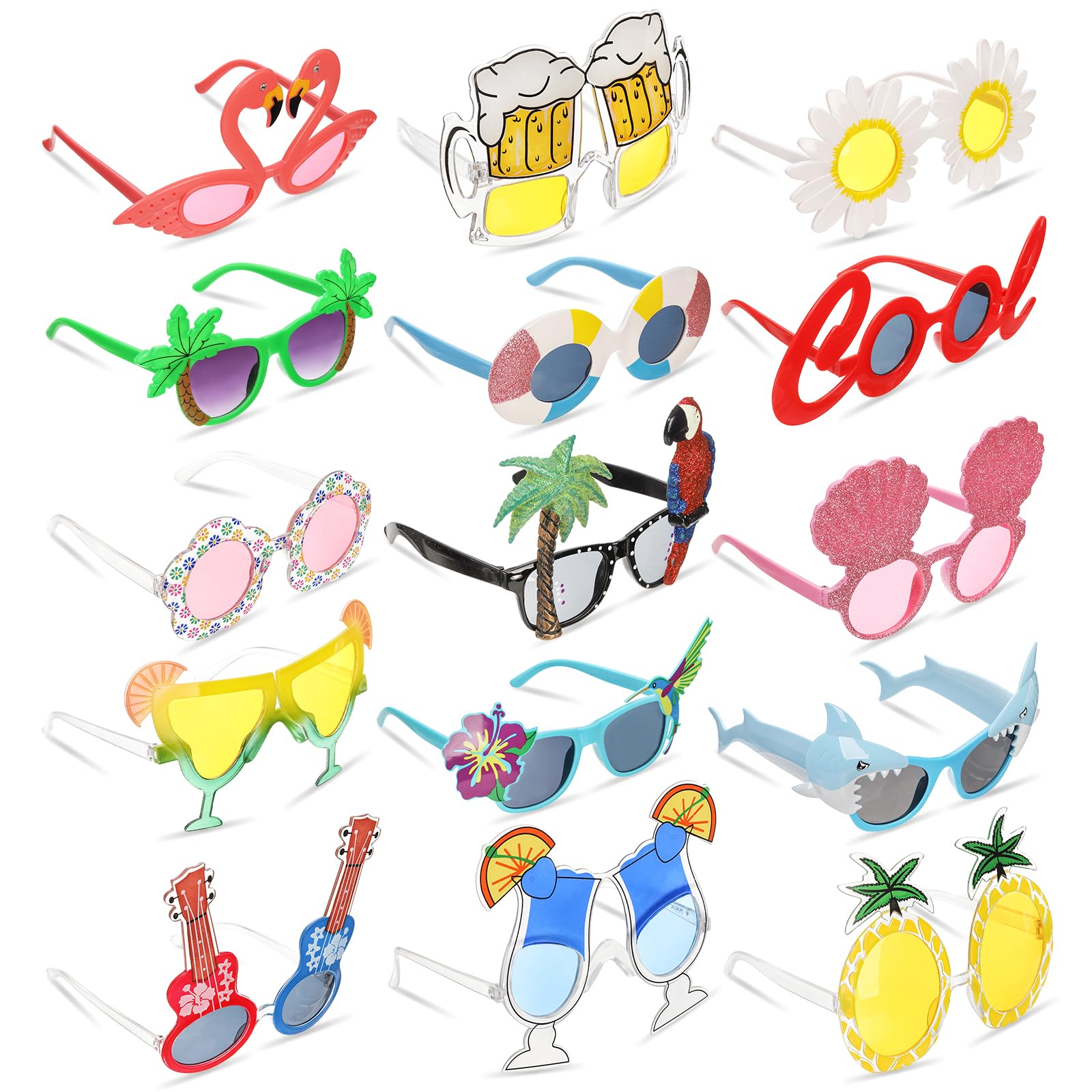 Photo 1 of Pumtus 15 Pairs Luau Party Sunglasses, Plastic Novelty Funny Hawaiian Glasses, Tropical Fancy Dress Props, Summer Sunglasses Party Favors, Photo Booth Props, Party Accessory for Birthday, Themed Party