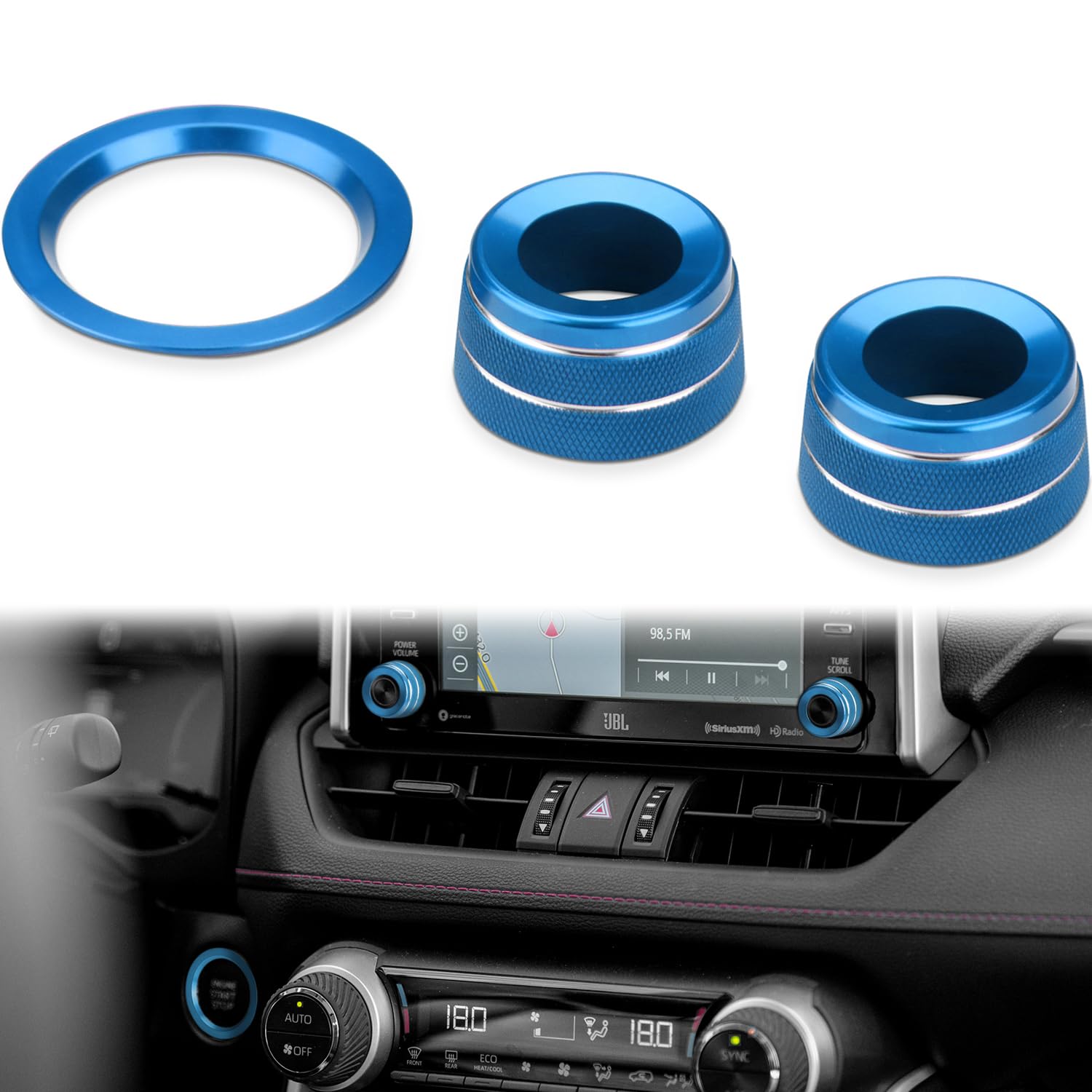 Photo 1 of Auovo Radio Knob Cover Compatible with Toyota RAV4 Accessories 2025 2024 2023 2022 2021 2020 2019 Rav4 Volume Tune Audio Control Knob Trim Rings 3pcs (Blue)