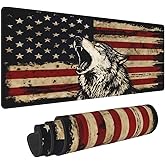 CANFLASHION American Flag Mouse Pad,Office Desk Mat 31.5"×11.8",Large Gaming Mouse Pad with Wolf Design, XL Extended Waterproof Desk Pad for Computer with Non-Slip Rubber Base,300 * 800 * 3mm