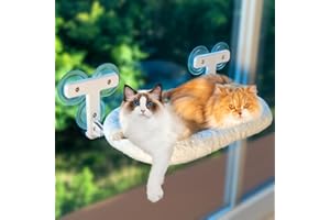Pawmee Cat Window Perch with 6 Strong Suction Cups, for 2 or More Cats and Kittens, Cat Hammock Cordless for Window, Solid Metal Frame, Suitable for Multi-Cats Family
