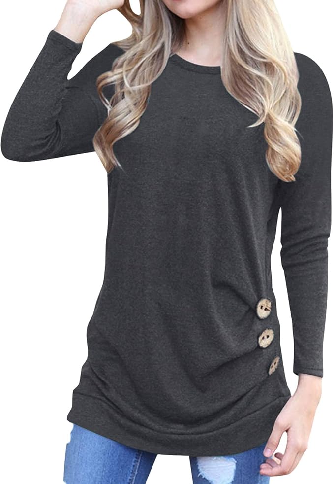 Womens Long Sleeve Casual Round Neck Loose Tunic Top Blouse T-Shirt at Amazon Womenâs Clothing store
